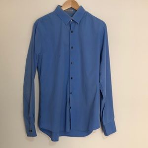 Express 1MX Stretch Extra Slim Fit Blue Button down Dress Shirt Large